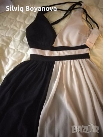 Елегантна рокля в съчетание екрю и черно , снимка 4 - Рокли - 41564061