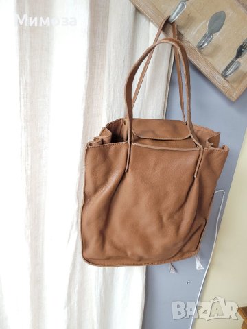 Естествена кожа голяма кафява чанта,тип торба, снимка 6 - Чанти - 41310791