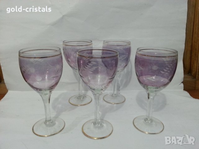 Ретро стъклени чаши гравирани, снимка 1 - Антикварни и старинни предмети - 36017215