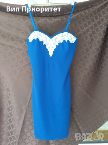 синя елегантна рокля с презрамки регулируеми, снимка 2 - Рокли - 34722081