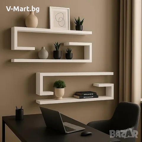 Рафт за стена, 2 броя в комплект, бели, 60х15x20 см