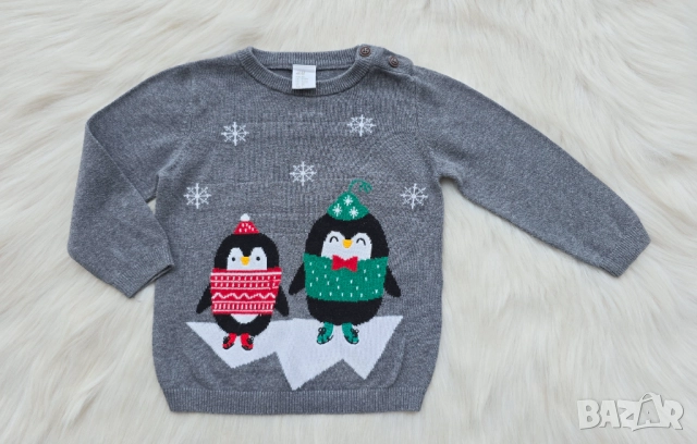 Детски Коледен пуловер H&M 9-12 месеца, снимка 5 - Бебешки блузки - 52478527