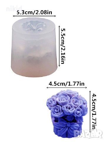 3d връзка букет рози с дръжки силиконов молд форма фондан шоколад гипс смола свещ сапун декор, снимка 2 - Форми - 41553681