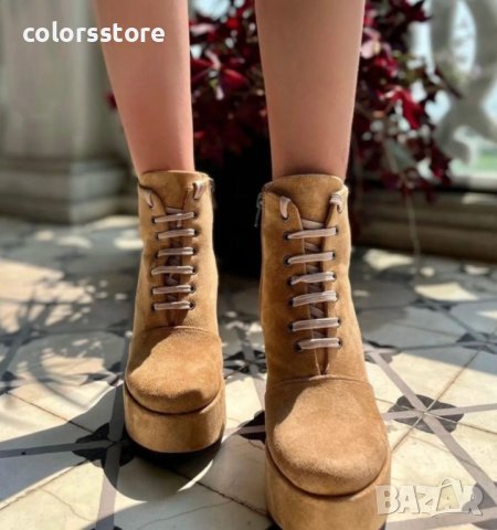 Боти на ток - бежов велур - NK9