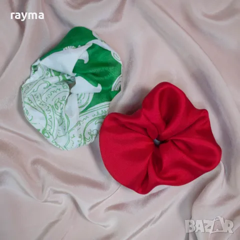 2 броя скрънчита изработени от италианска дизайнерска 100% естествена коприна, снимка 2 - Аксесоари за коса - 48864407