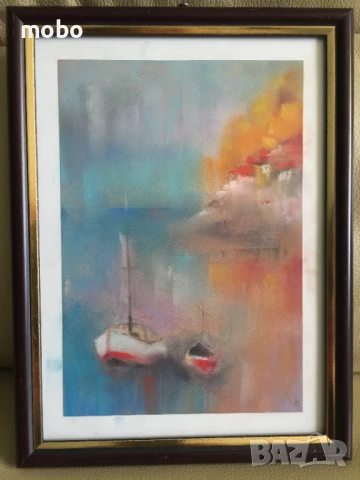 Картина "Лодки "-  техника  пастелни бои