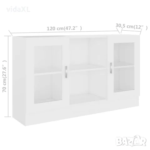 vidaXL Шкаф витрина, бял, 120x30,5x70 см, инженерно дърво, снимка 9 - Бюфети - 56147835