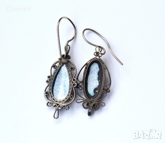 Стари Съветски порцеланови обеци от мелхиор, снимка 4 - Антикварни и старинни предмети - 53428648