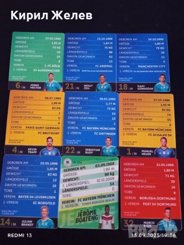 Колекционерски картички на футболисти ЮЛИАН БРАНД,ДЖЕРОМ БОАТЕНГ,МАРКО РЕУС 51038, снимка 8 - Колекции - 51703883