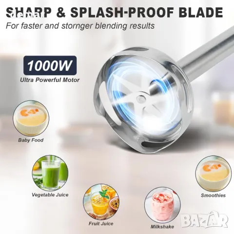 Ръчен потопяем блендер Qeelin 4 в 1, 1000 W 5-скоростен ръчен пасатор, снимка 2 - Чопъри и пасатори - 49403908