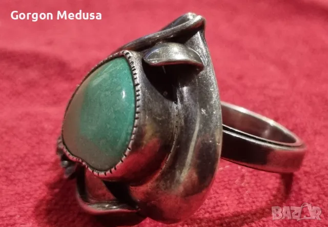 Сребърен пръстен с тюркоаз , снимка 2 - Пръстени - 49600742
