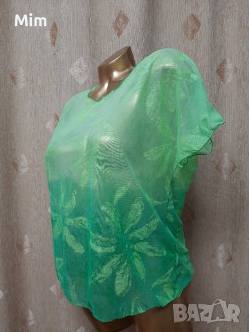 М/ L зелена прозрачна блуза / тениска / с къс ръкав , снимка 3 - Тениски - 40374114