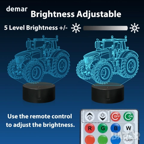 Нощна лампа - трактор Magiclux за момчета, 16 променящи се цвята, димируема с дистанционно, снимка 5 - Лед осветление - 53779828