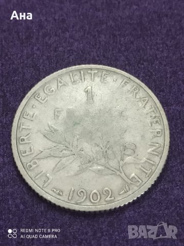 1 франк 1902, снимка 1 - Нумизматика и бонистика - 41488985