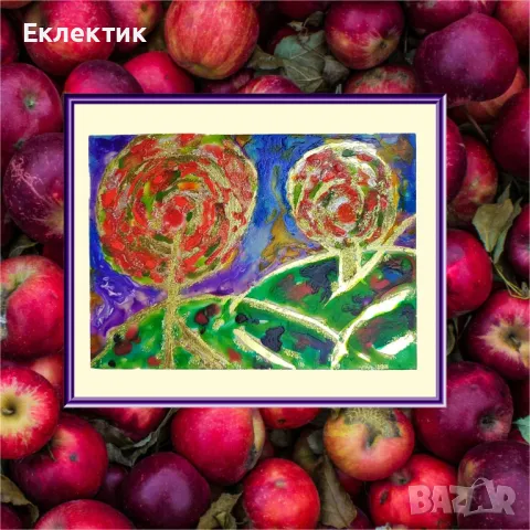 Ябълкови дървета. Акрил върху стъкло, снимка 6 - Декорация за дома - 48258947