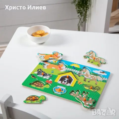 Дървен пъзел Melissa and Doug Домашни животни с дръжки, снимка 6 - Игри и пъзели - 48792535