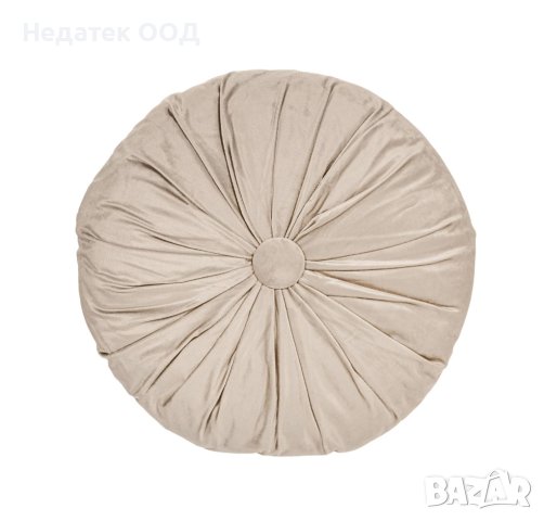 Декоративна възглавница, Кадифена, Кръгла, 40x10см, Бежева