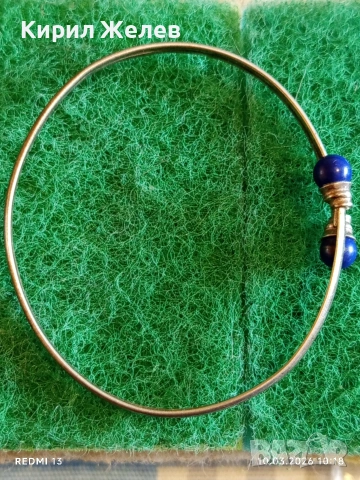 Сребърна гривна тип обръч с ЛАЗУРИТ майсторска ръчна изработка 52477, снимка 5 - Гривни - 53777926