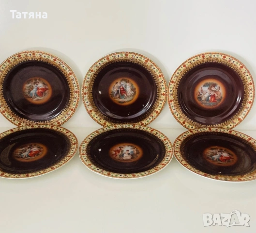 Сет  6+1 от порцеларови чинии «Трите грации», митологични мотиви, снимка 5 - Антикварни и старинни предмети - 53134658
