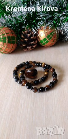 Сет мъжки гривни от тигрово око, оникс и хематит. Ръчна изработка. Бижута Луди гъби.