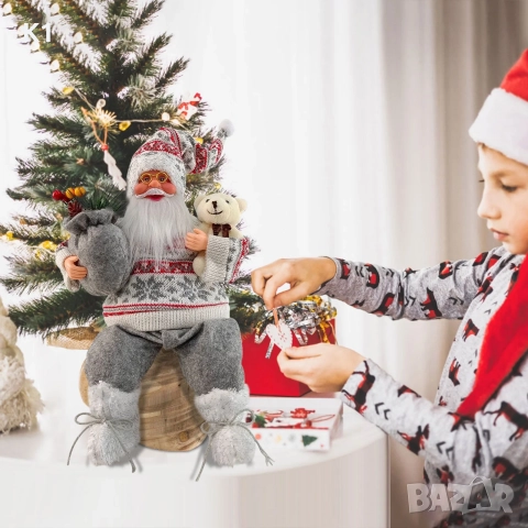 Голям Дядо Коледа 40см с плюшено Мече и торба, снимка 3 - Плюшени играчки - 52550194