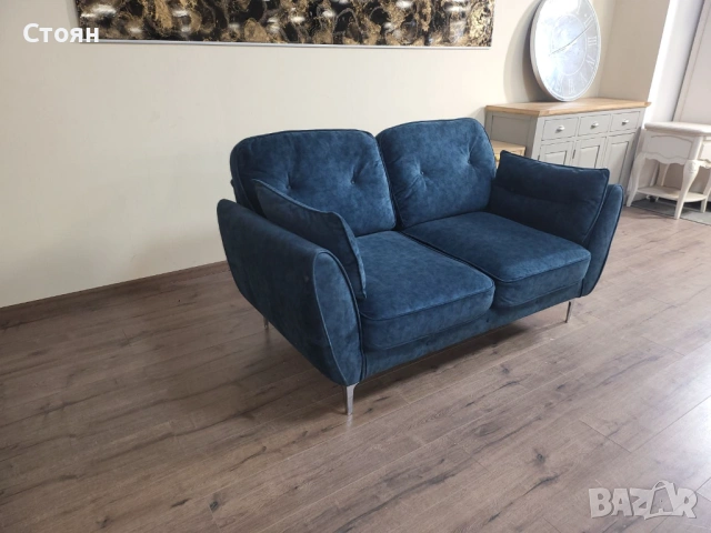 Син диван от плат двойка, снимка 2 - Дивани и мека мебел - 53802445