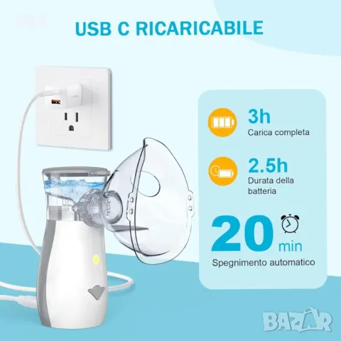 Безшумен преносим аерозол, инхалатор машина за възрастни, USB-C презареждаем преносим аерозол, снимка 3 - Други - 47729645