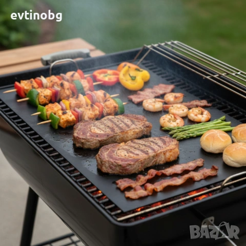 Незалепващи тефлонови подложки за барбекю от фибростъкло 5 броя / Цвят: черен мед/ Материал: тефлон,