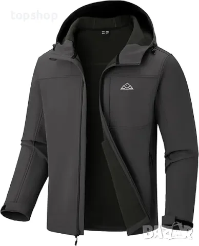 donhobo Мъжко туристическо яке с поларена подплата, много джобове и качулка, XL, сиво