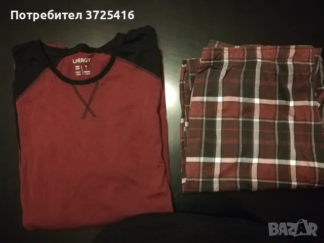 Мъжка нова пижама, винена на цвят с дълъг ръкав 