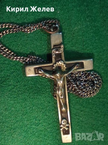 МНОГО СТАР ЙЕРУСАЛИМСКИ КРЪСТ НАГРЪДНО РАЗПЯТИЕ ПОСРЕБРЕНО РЯДКО със СТОМАНЕНА ВЕРИЖКА 21128 , снимка 4 - Антикварни и старинни предмети - 32689668