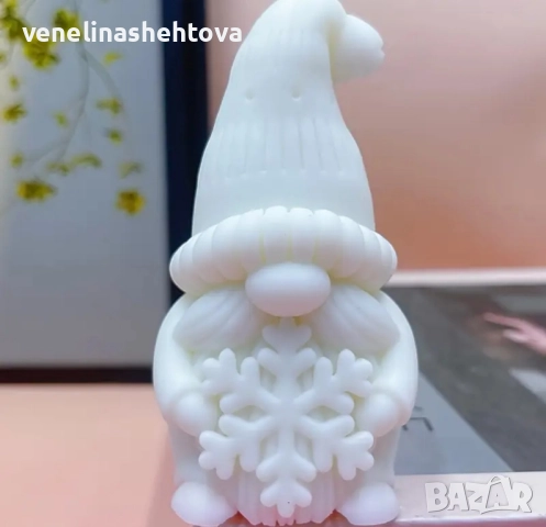 3D гном със снежинка силиконов молд форма свещи гипс сапун смола фондан шоколад , снимка 4 - Форми - 52428812