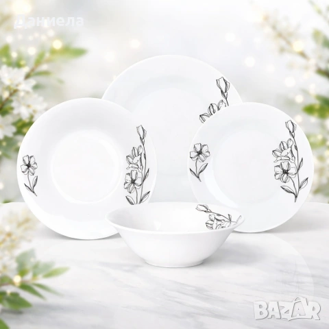 Комплект чинии 24 части с елегантен флорален дизайн – Лекота и стил за всяка трапеза, снимка 4 - Сервизи - 53309613