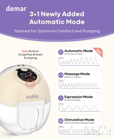 Електрическа помпа за кърма Nuliie S32, 4 режима, 9 нива (1 брой, светлокафяво), снимка 4 - Помпи за кърма - 49086039