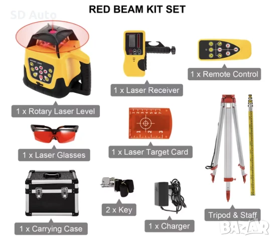 Vevor 500 м Ротационен Лазерен нивелир 360°, снимка 7 - Измервателни инструменти - 50497715