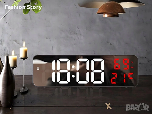 Електронен LED часовник-огледало с будилник и термометър, снимка 3 - Стенни часовници - 51848155