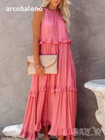 Дамска едноцветна A-силуетна дълга рокля без ръкави, 4цвята, снимка 6 - Рокли - 41125982