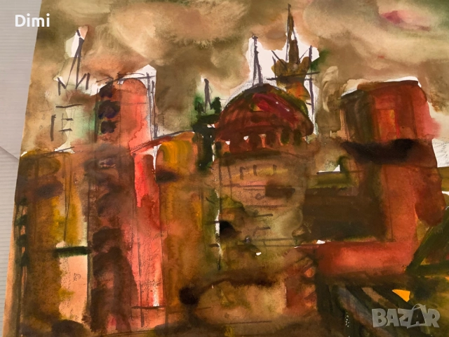ДИМИТЪР МЕХАНДЖИЙСКИ акварел ПАРИЖ, снимка 5 - Картини - 52803951