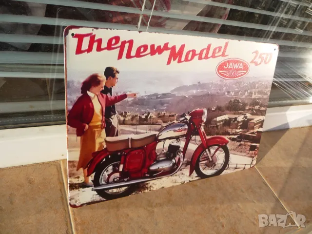 Метална табела мотор Jawa 250 The new model реклама новия модел ретро, снимка 2 - Рекламни табели - 49810071