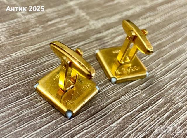 Винтидж копчета за ръкавели от СССР „Руски самоцвети“, позлата, 1970-те, снимка 3 - Антикварни и старинни предмети - 53339344