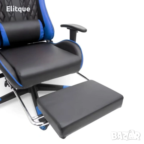 Геймърски стол за релакс с масаж и подложка за крака – син на едро , снимка 9 - Столове - 53401233