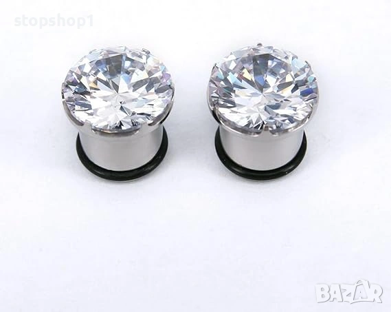 Пиърсинг на ухо от стомана с цирконии AAA+ 316L , снимка 2 - Обеци - 53862825