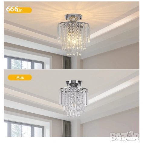 Модерна кристална таванна лампа Хром, снимка 7 - Лампи за таван - 53526800