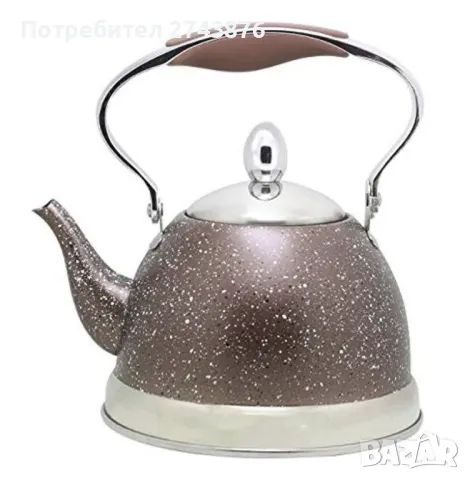 Свирещ Чайник с фина цедка, Мраморен, Индукционно дъно, Кафяв -1 литър 