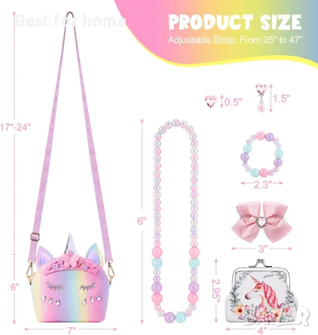 Комплект от детска чанта, портфейл и бижута за момичета-еднорог JYPS, снимка 5 - Детски портмонета - 49903849