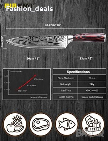 Нов Професионален остър кухненски нож 8 инча/Подарък Домакинство , снимка 5 - Други - 41587365