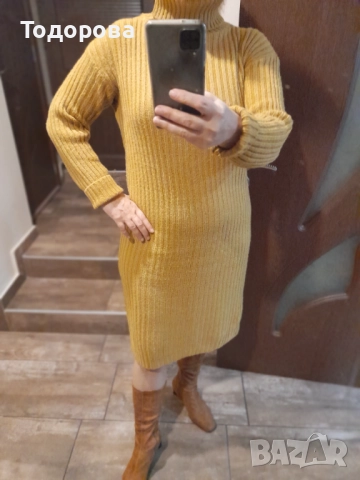 Рокля цвят горчица Л-ХЛ, снимка 9 - Рокли - 52203003