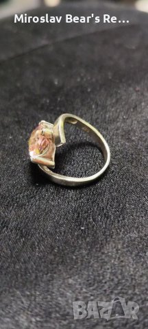 Дамски сребърен пръстен с голям розов циркон ,размер19мм, снимка 3 - Пръстени - 39507406