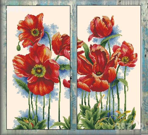 гоблен "ГРАДИНСКИ МАК" Д46; шев ;1:1; размери 30*30; 33 цвята; 33 лв., снимка 2 - Гоблени - 36082372