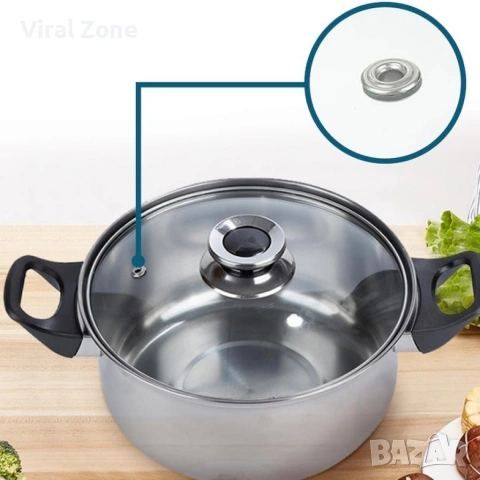 Комплект готварски съдове от инокс 12 части: 5 тенджери, тиган и стъклени капаци (16-24 см), снимка 7 - Съдове за готвене - 53626288